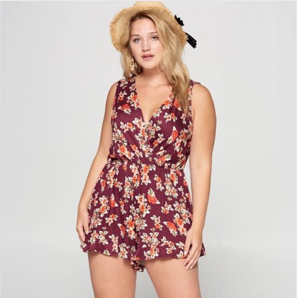 Plus Size Floral Sleeveless Jersey Romper